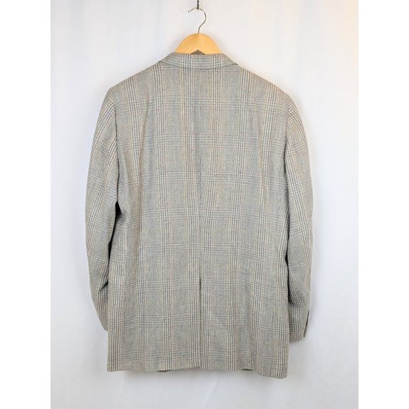 Vintage 80s Men's Lightweight Pastel Plaid Sport Coat Blazer 46L Wool Linen Silk - Picture 6 of 9